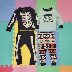 2 Pairs Of Halloween Pajamas,  Black Pair Glows In The Dark,  Size 2T
